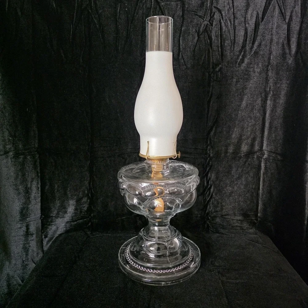 Antique Beaded Peanut Pattern Manganese Or Uranium Glass Oil Lamp Base Glows